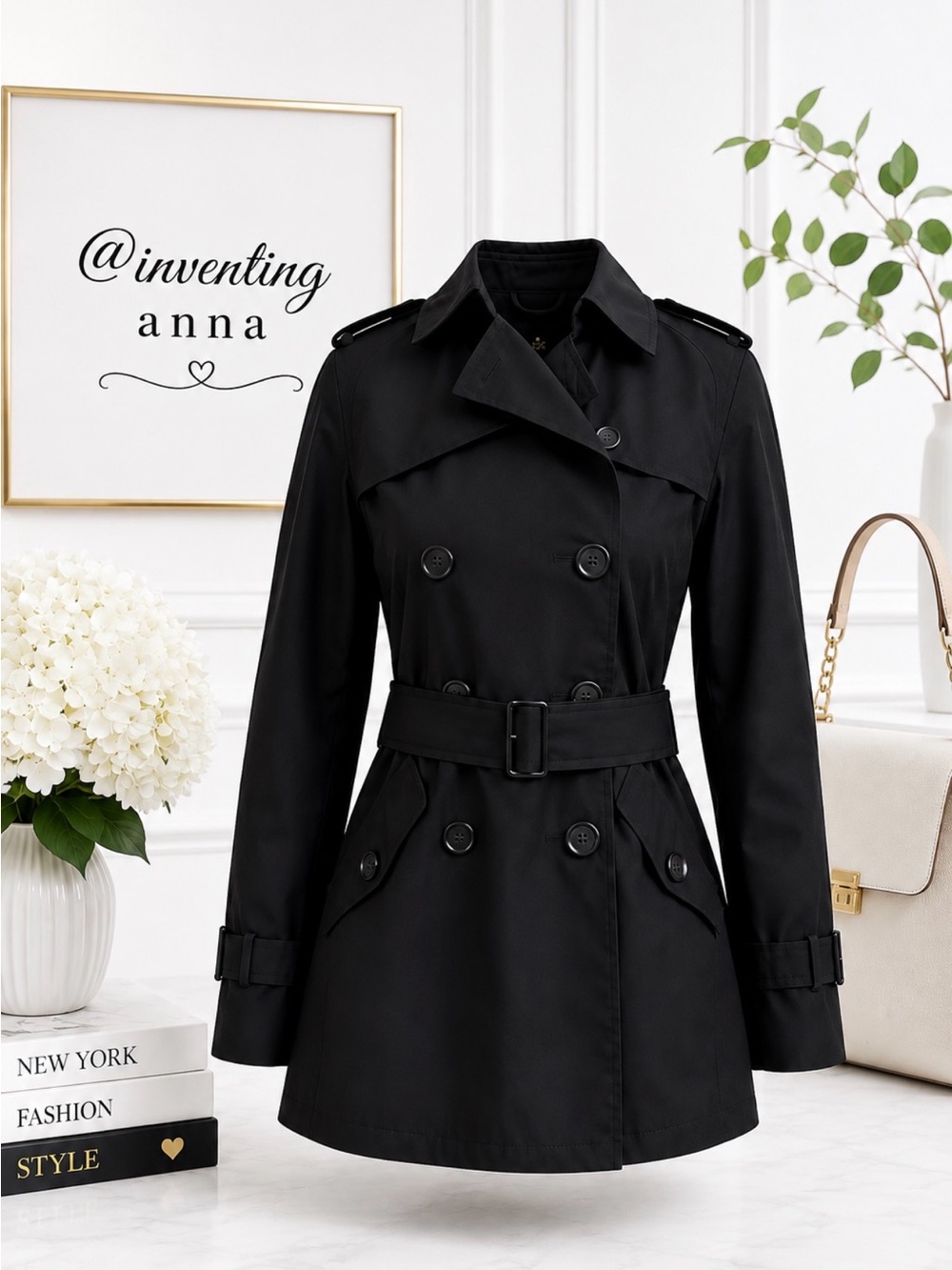 Vintage Classic Addition to Wardrobe Black Double-Breasted Button-Up Jacket